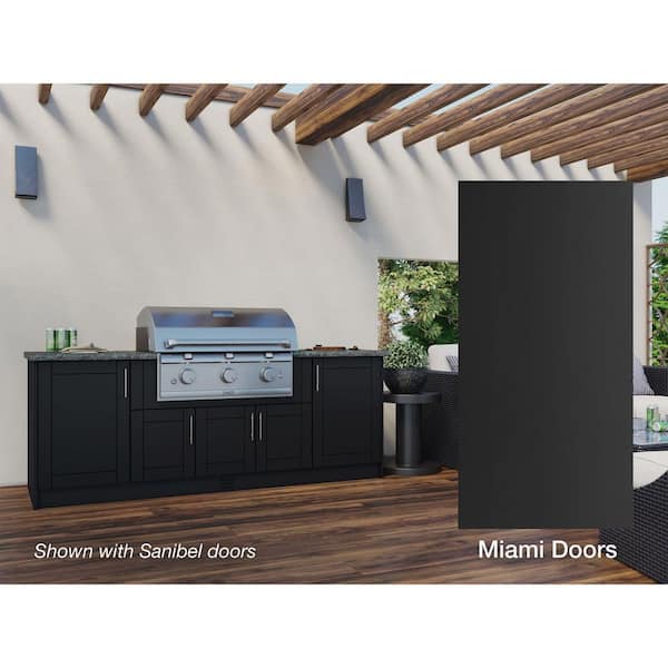 Miami Pitch Black 12-Piece 91.25 in. x 34.5 in. x 28 in. Outdoor Kitchen Cabinet Island Set