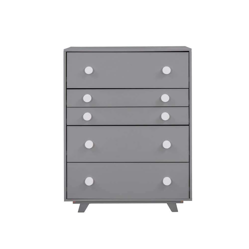 Angel Sar 5Drawer Gray Chest of Drawers with White Round Handles for