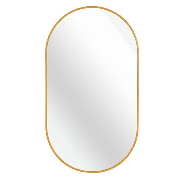 Seafuloy 20 in. W x 33 in. H Modern Capsule Shape Bathroom Mirror, Gold Wall Mounted Mirror Decor for Bedroom Bathroom Livingroom