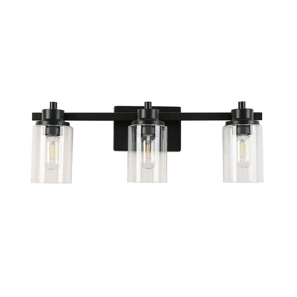 3-Light Black Clear Glass Dressing Table Wall Light, Bulb Not Included (1-Pack)