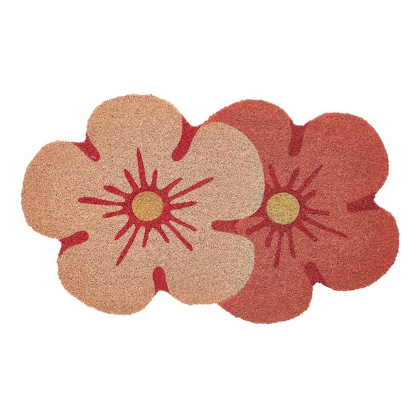 Pink Flower Shape Border Indoor/Outdoor 18 in. x 30 in. Coir Door Mat