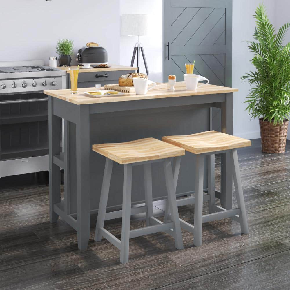 Antique Gray Modern Farmhouse Kitchen Island with Open Shelves