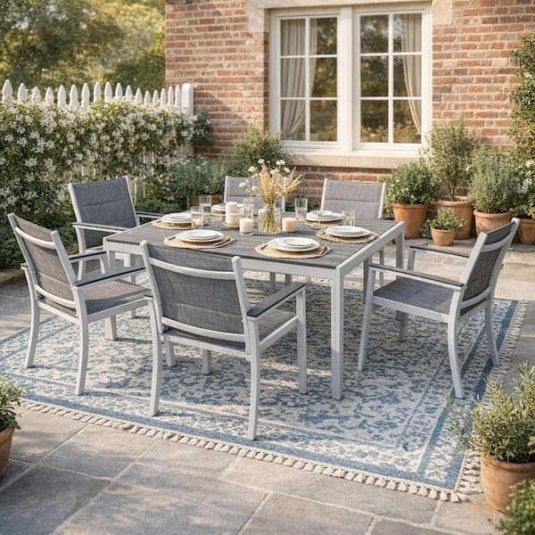 KOZYARD Coolmen Gray Rectangle Metal Outdoor Dining Table with