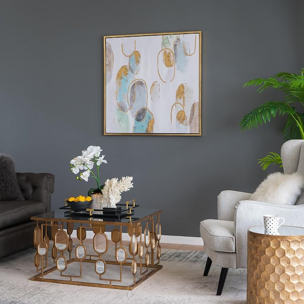 Vsmile Modern Oil Painting Handcrafted Square Golden Framed Canvas