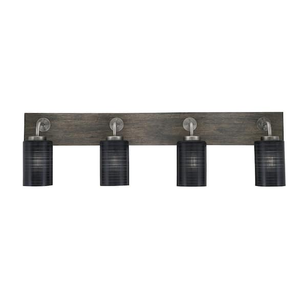 Lighting Theory Kirby 36 in. 4-Light Graphite and Painted Distressed Wood-look Metal Vanity Light