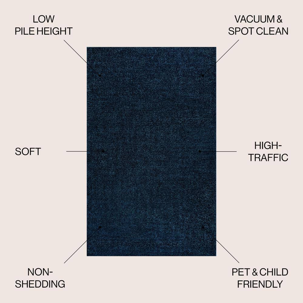 Navy Reversible Solid Synthetic Low-Pile Area Rug