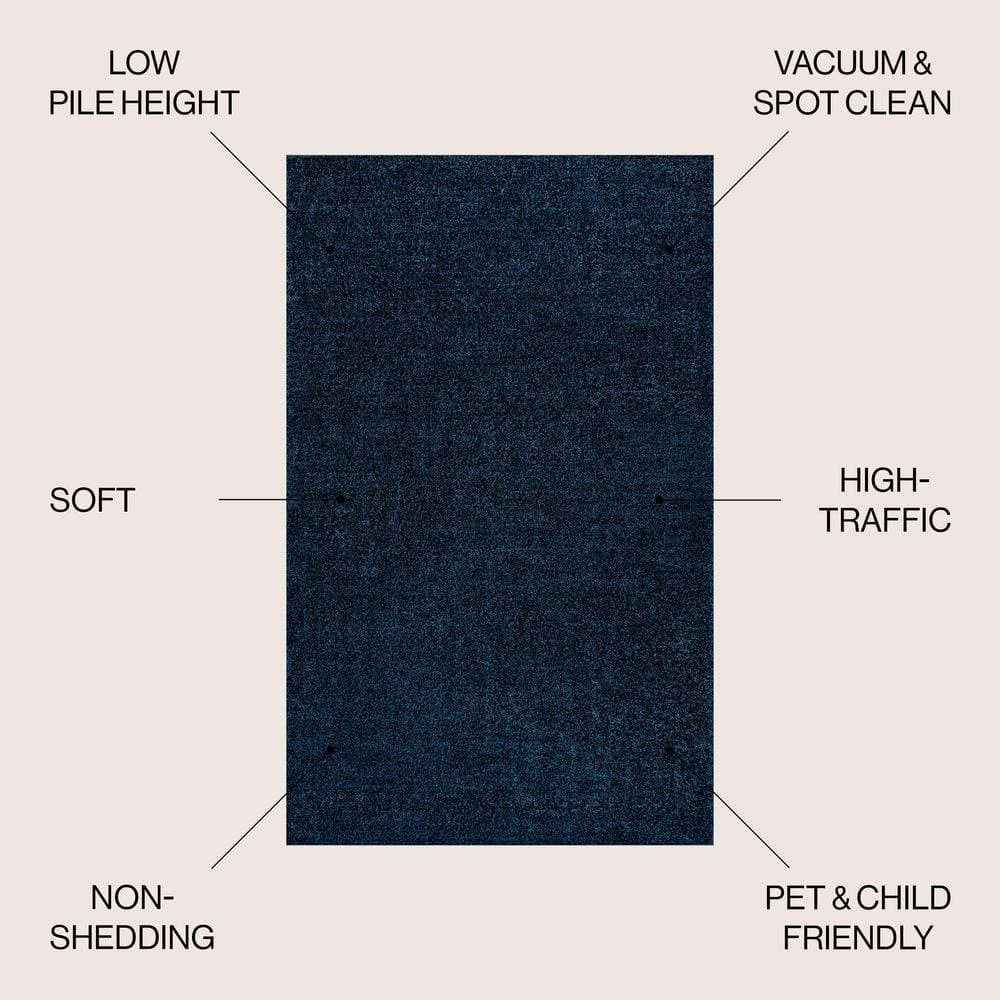 Navy Solid Synthetic Low-Pile Rectangular Area Rug, 8'x10'