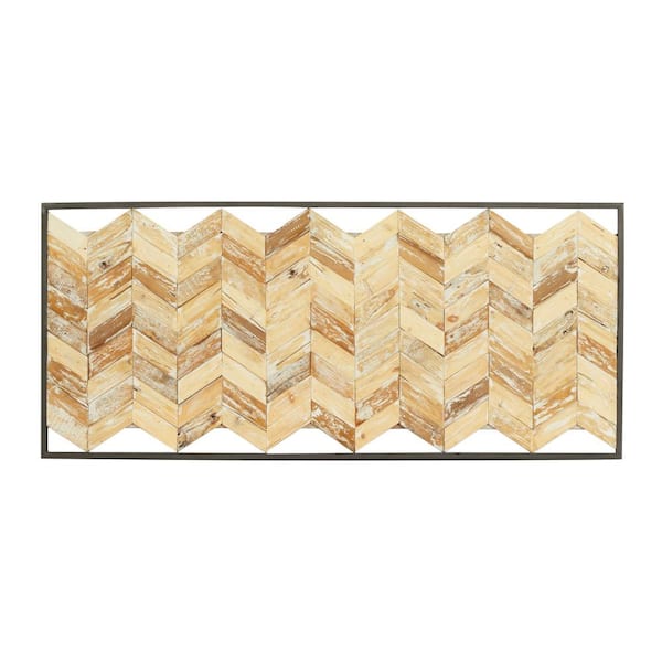 52 in. x 23 in. Teak Wood Brown Handmade Chevron Panels Geometric Wall Decor with Distressing