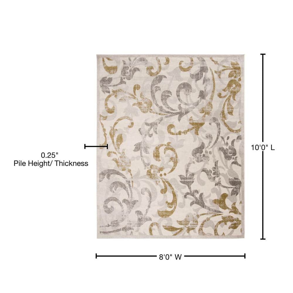Ivory and Light Grey 8' x 10' Synthetic Area Rug