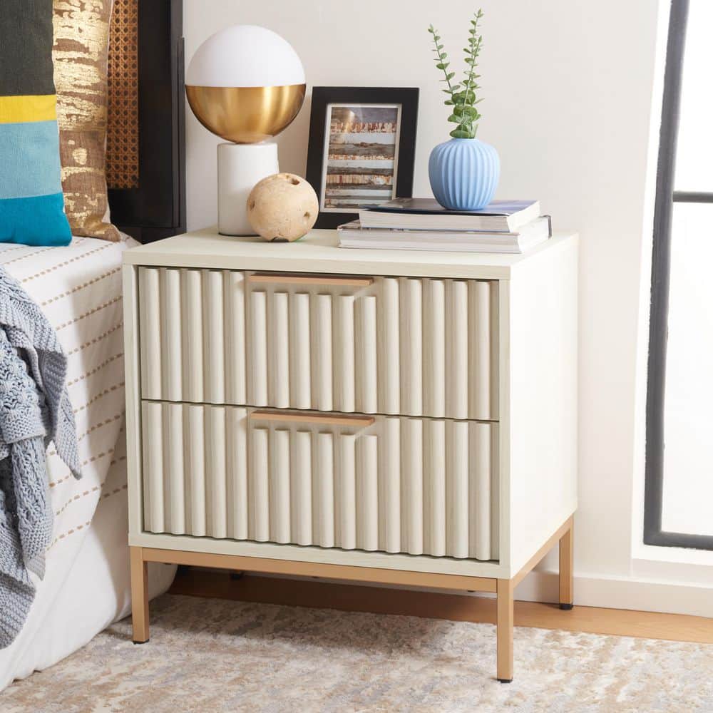Lylia Bleached White/Gold 2 Drawer Nightstand