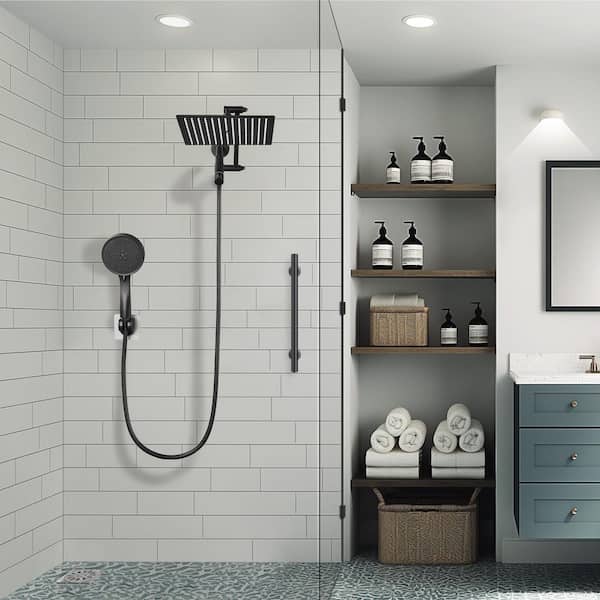 Rain Shower Head Combo 5-Spray 8 in. Wall Mount Dual Shower Heads and Handheld Shower Head with 2.5 GPM in Black