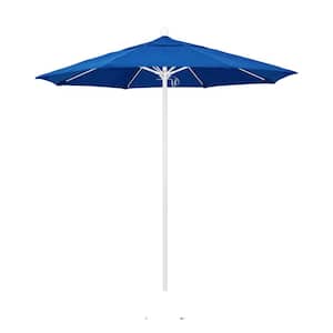 7.5 ft. White Aluminum Commercial Market Patio Umbrella with Fiberglass Ribs and Push Lift in Pacific Blue Sunbrella