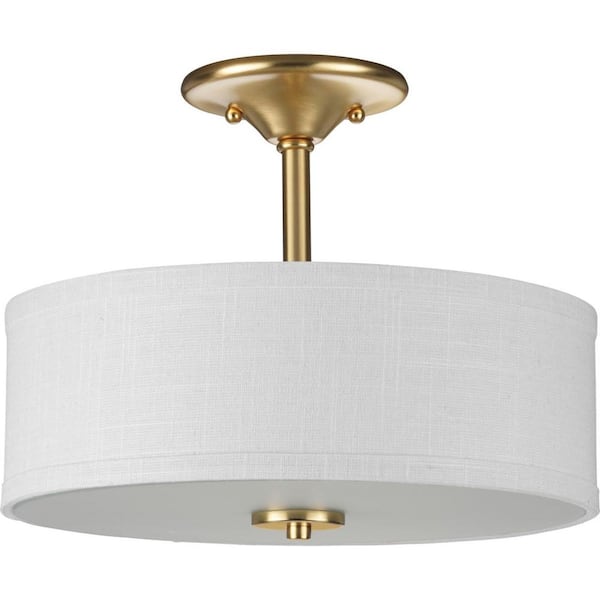 Inspire Collection 2-Light Satin Brass Summer Linen Shade New Traditional Semi-Flush Light