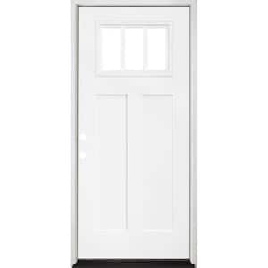 36 in. x 80 in. Legacy Series 3 Lite Clear Glass Right-Hand Inswing Primed Fiberglass Prehung Front Door