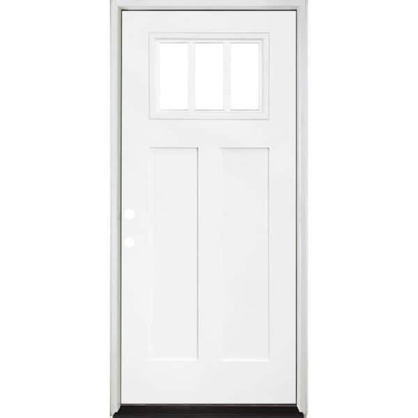 Steves & Sons Legacy 32 in. x 80 in. Right Hand/Inswing 3-Lite Clear Glass Primed Fiberglass Prehung Front Door with Brickmold