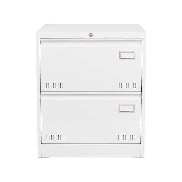 23.6 in. W 2 Drawer Metal Vertical File Cabinet with Lock, White Tool Case, Portable Tool Boxes