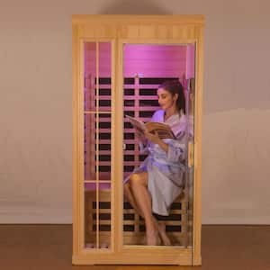 Moray 1-2 Person Indoor Hemlock Sauna with 7 Far-Infrared Carbon Crystal Heaters and Chromotherapy