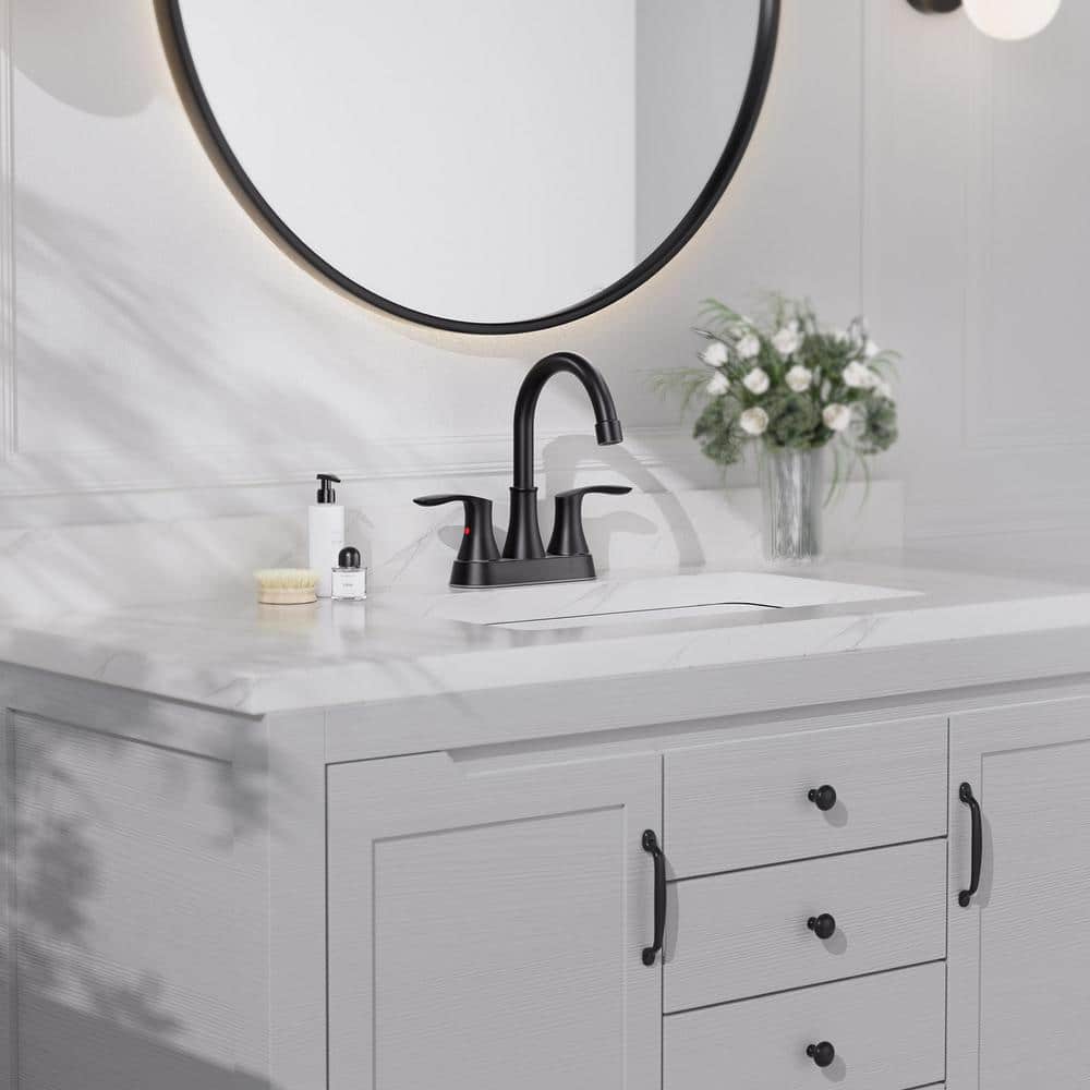 Matte Black High Arc Double Handle Bathroom Faucet