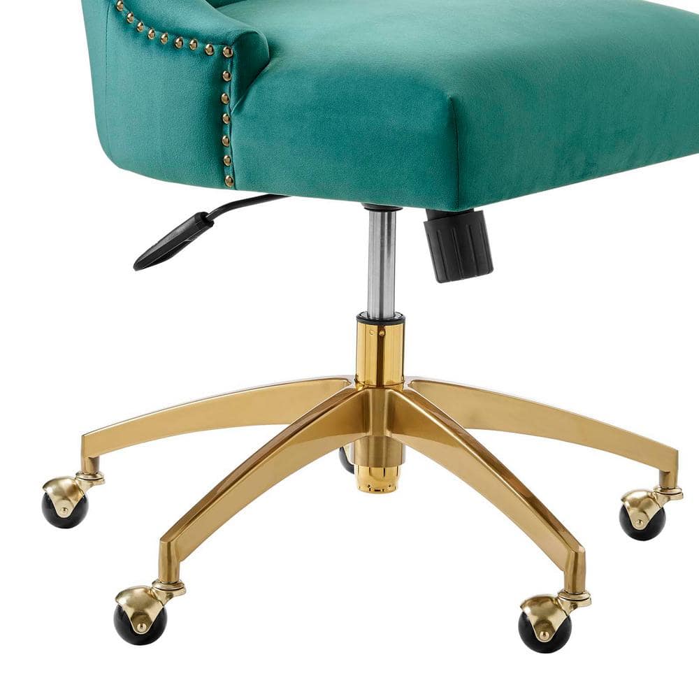 Gold Teal Velvet Swivel Office Chair with Gold Metal Base