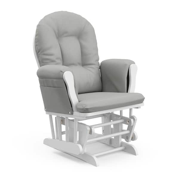 Storkcraft Hoop White with Light Gray Cushion Glider and Ottoman