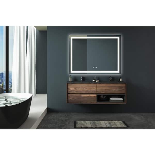 Unbranded Dimmable 48 in. W x 36 in. H Large Rectangular Frameless Anti-Fog Wall Mounted Bathroom Vanity Mirror in Silver