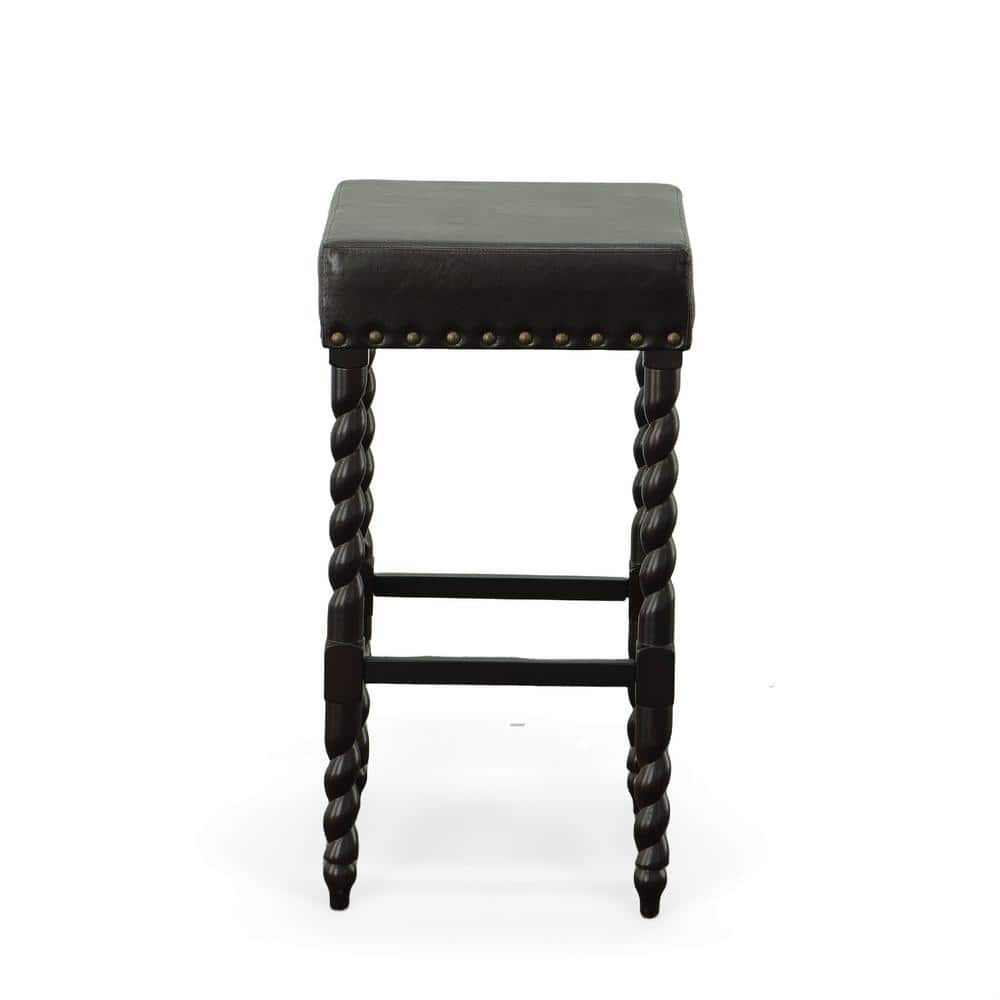 Espresso Brown Leatherette Backless Barstool with Metal Accents