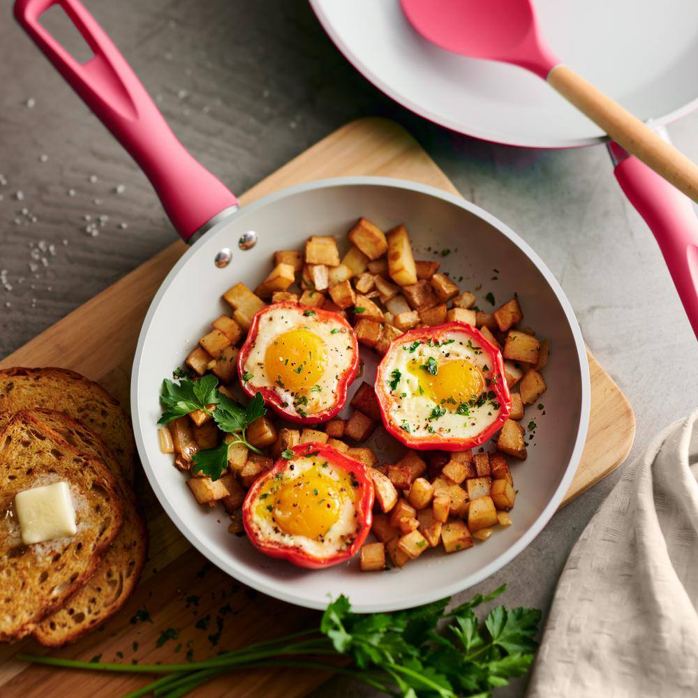 Red Aluminum Non-Stick Ceramic Coated Frying Pan Set