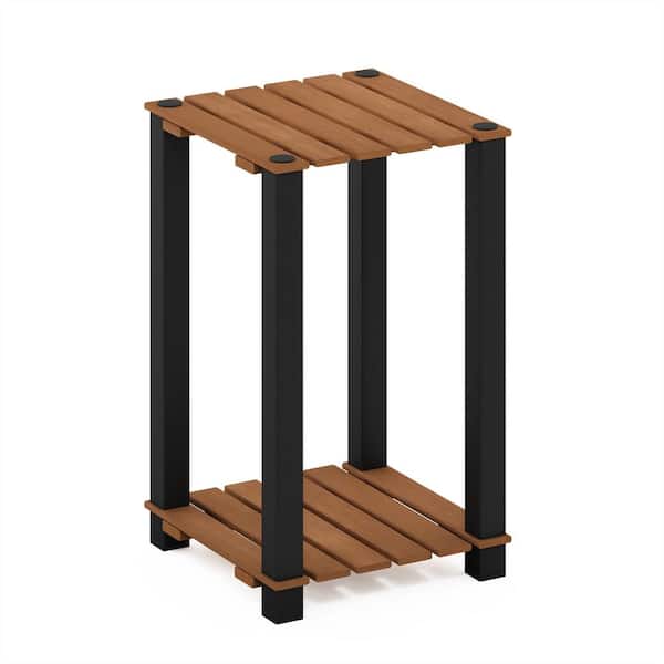 Furinno Pangkor 19.7 in. H x 11.8 in. W x 11.8 in. D Outdoor Natural Wood Plant Stand Potted Plant Shelf 2-Tier