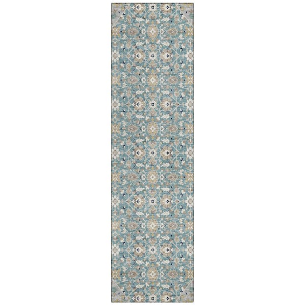 Chantille Machine Washable Indoor/Outdoor Abstract ACN3046 Teal 2 ft. x 7 ft. Runner Rug