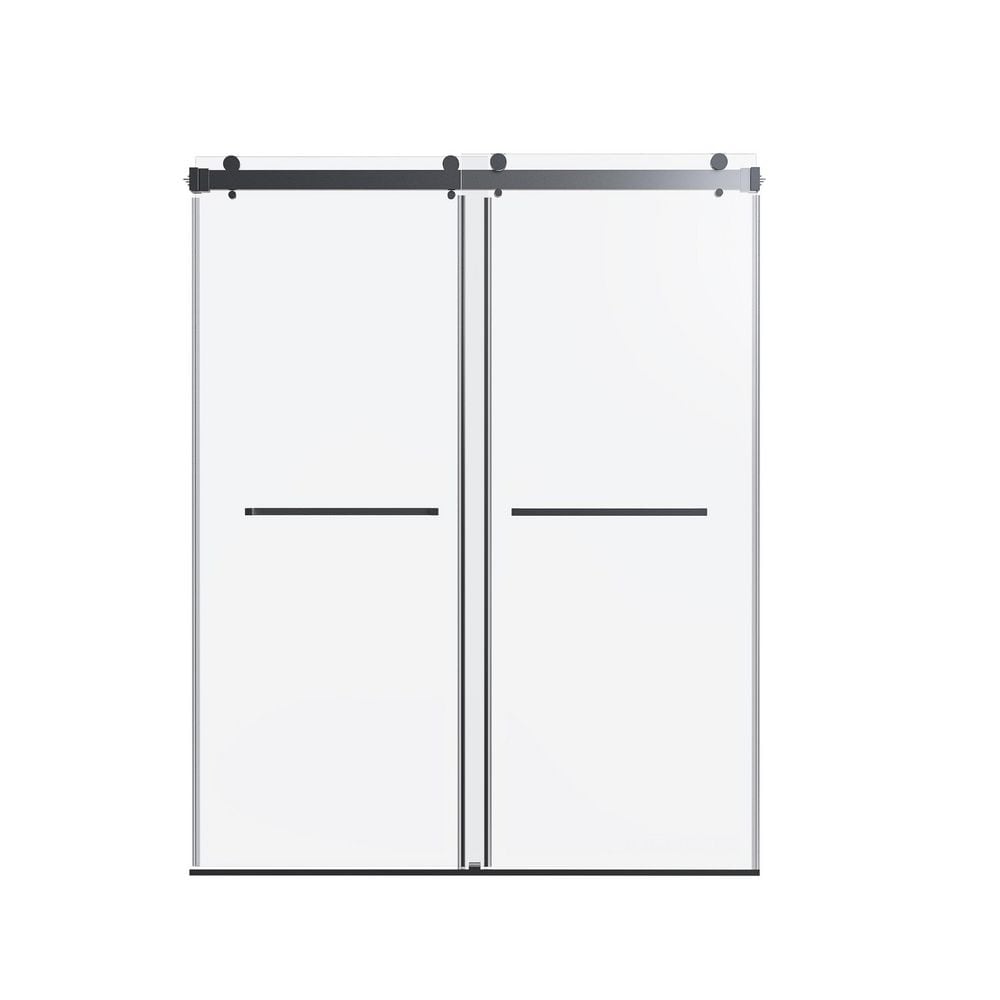 56-60. in. W x 76 in. H Sliding Frameless Shower Door in Black Finish with Clear Glass price history on PriceWatchPro