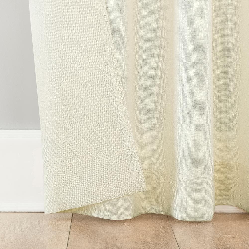Ivory Polyester Sheer Tab Top Window Panel with Bow Embellishment