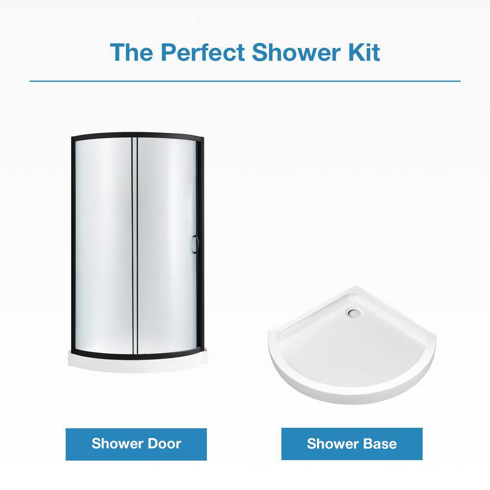 Breeze 34" Black Framed Frosted Glass Round Sliding Shower Kit