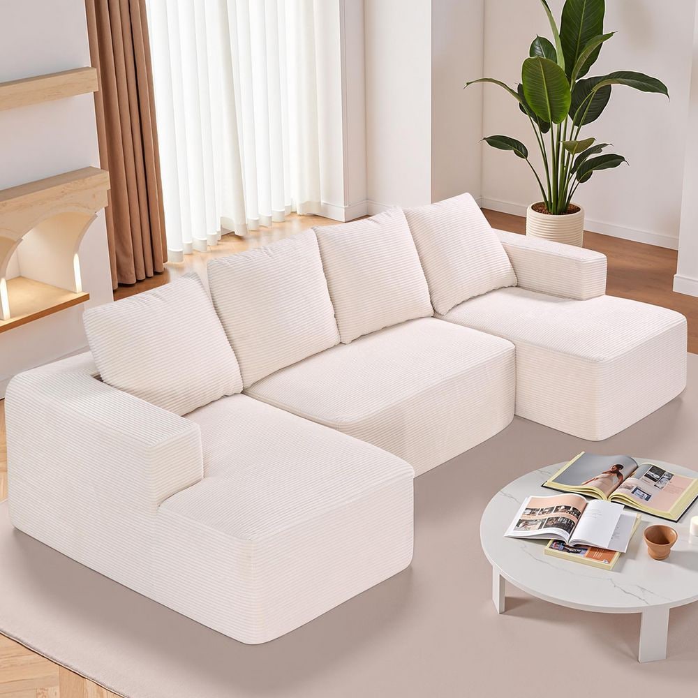 Modular Sectional Sofa, U Shaped Modular Sofa with Chaise, Cloud Sectional Couch with High Sponge Density Plastic White