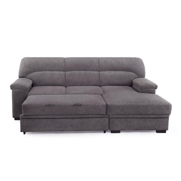 Lifestyle Solutions Taiz 1-Piece Ash Gray Channel Tufted Curve-Shaped Left  Facing Sectional Fabric Sofa with Wood Legs TNS-SECT-AG-SET - The Home Depot