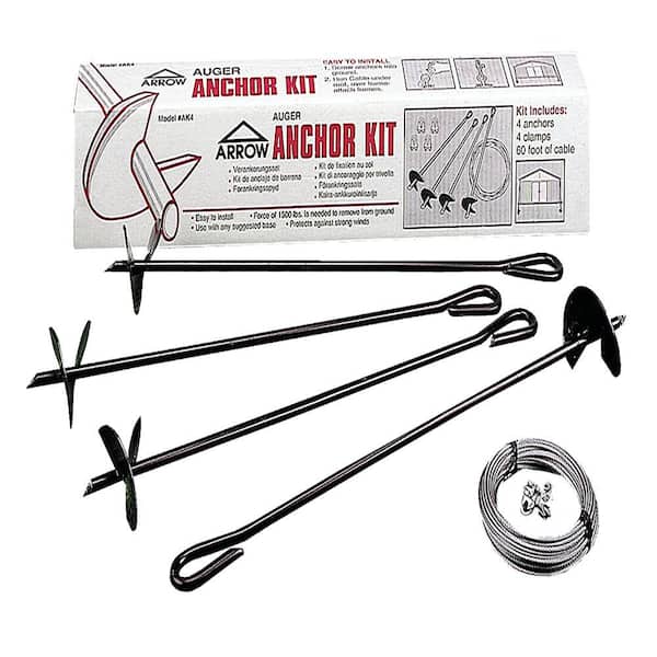 Auger Anchor Kit (set of 4 Anchors and 4 Clamps) with Steel Construction and Strong Wind Design