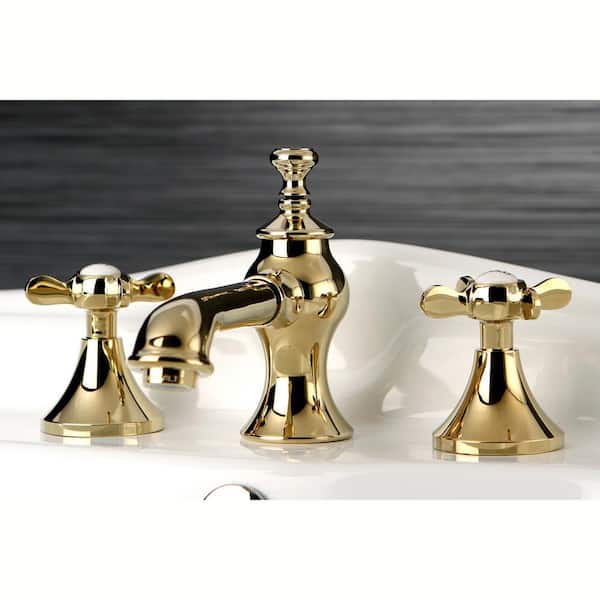 Vintage Cross Old-Fashion Basin 8 in. Widespread 2-Handle Bathroom Faucet  in Polished Brass