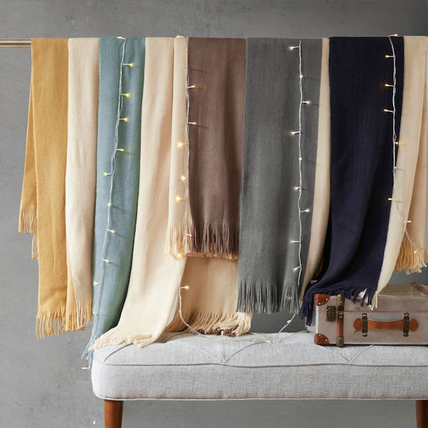 Halmstad Yellow Acrylic Color Block Faux Cashmere Throw Blanket