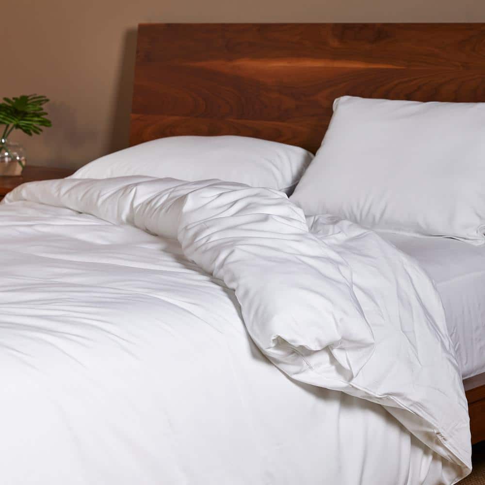 King/California King White Bamboo Duvet Cover Set with Shams