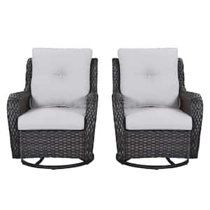 Outdoor Swivel Gray Wicker Outdoor Rocking Chair with CushionGuard Beige Cushions Patio (Set 2-Pack)