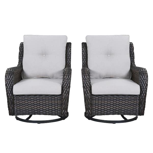Outdoor Swivel Gray Wicker Outdoor Rocking Chair with CushionGuard Beige Cushions Patio (Set 2-Pack)