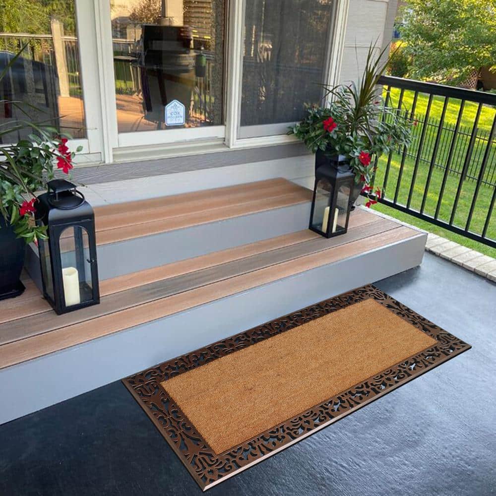 Large Beige and Brown Coir Outdoor Doormat with Rubber Backing