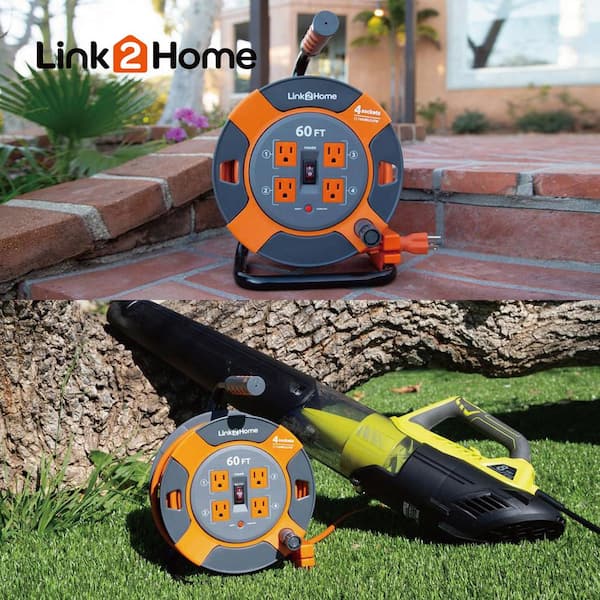 Link2Home 60 ft. 14/3 Extension Cord Storage Reel with 4 Grounded