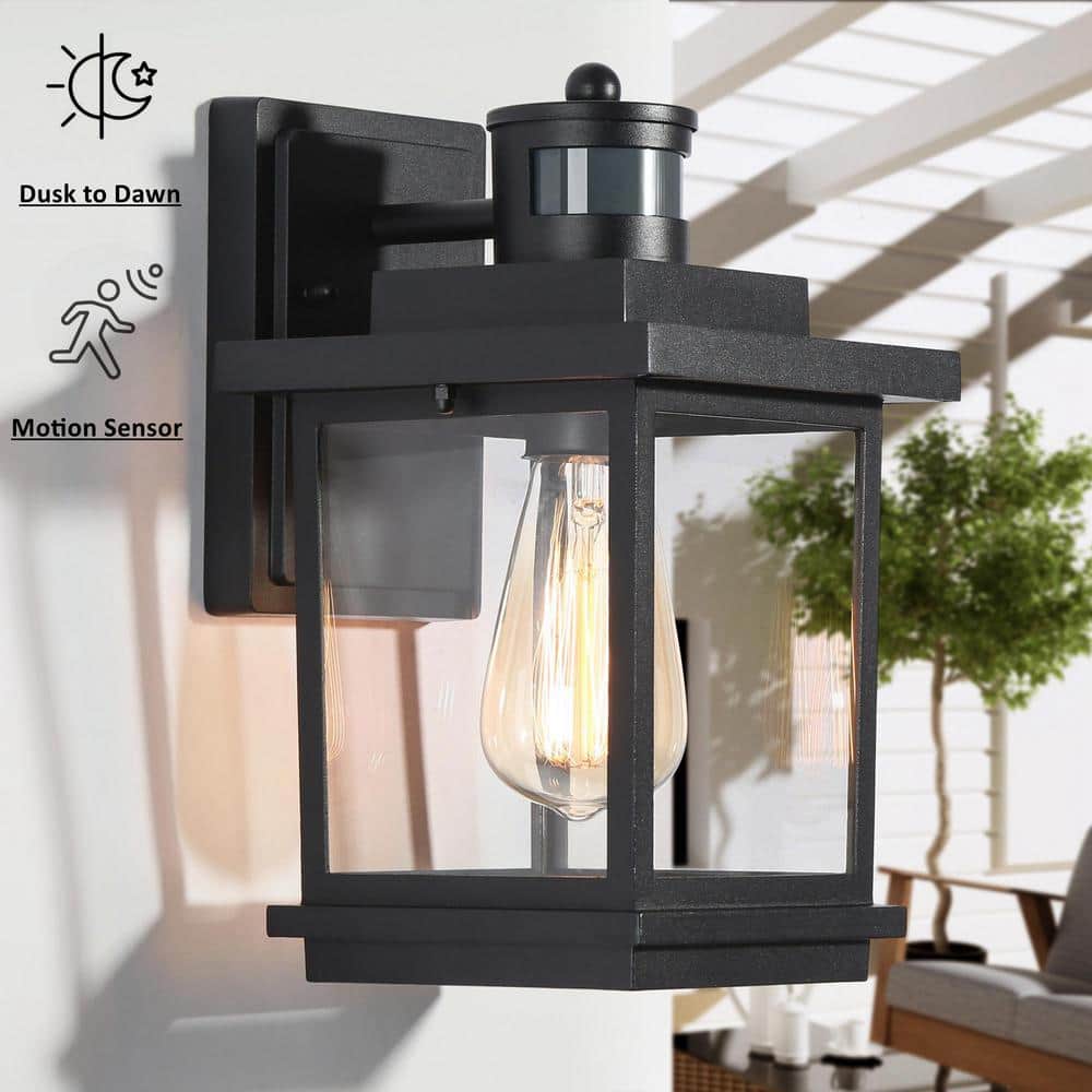 LNC Modern Motion Sensing Outdoor Wall Lantern Textured Black Wall Light  with Clear Glass Shade for Outdoor Garage, Patio LYNRQJ2156AR8C The Home  Depot