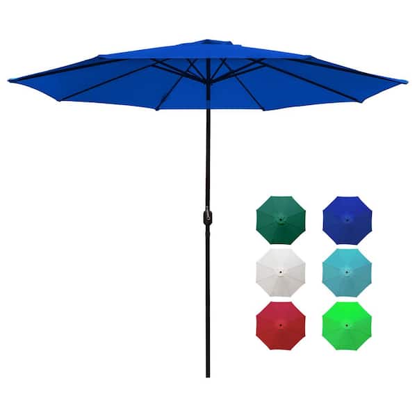 LAUREL CANYON 9 ft. Steel Market Push Button Tilt and Crank Outdoor Patio Umbrella in Dark blue