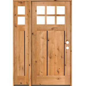 46 in. x 80 in. Knotty Alder Left-Hand/Inswing 6 Lite Clear Glass Left Sidelite Clear Stain Wood Prehung Front Door