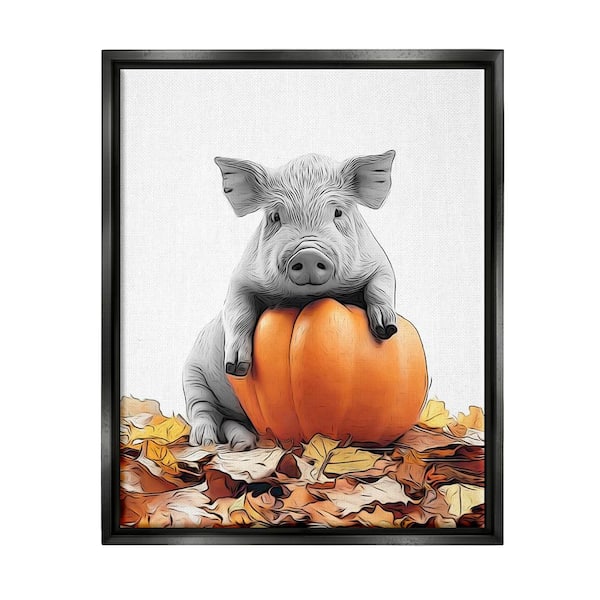 Stupell Industries Pig and Autumn Leaves by Annalisa Latella 1 Piece Floater Frame Graphic Print Animal Poster Art Print 31 in. x 25 in.