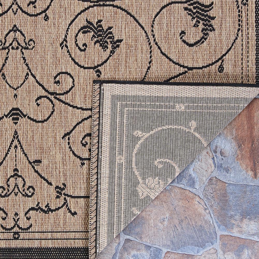 Rectangular Black Flat Woven Synthetic Indoor/Outdoor Rug