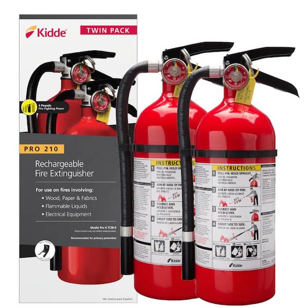 Kidde Pro Series 210 Fire Extinguisher with Hose & Easy Mount Bracket, 2-A:10-B:C, Dry Chemical, Rechargeable, 2-Pack