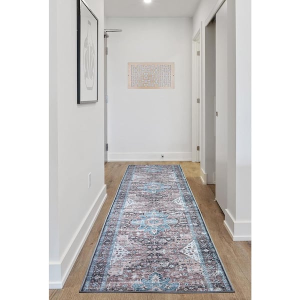 Custom Image Series Oriental Kerman Medallion Taupe-Multicolor 26 in. W x 24 in. L Stair Runner 4.33 sq. ft.