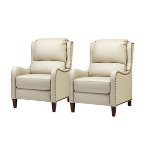 Hyde Beige Genuine Cigar Leather Recliner with Nailhead Trim (Set of 2)